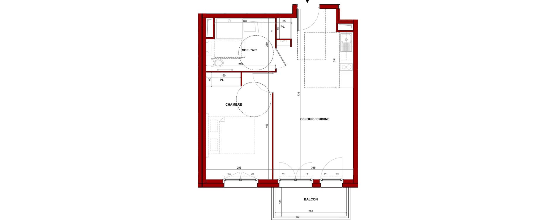 Appartement T2 meubl&eacute; de 43,46 m2 &agrave; Bouff&eacute;mont Centre