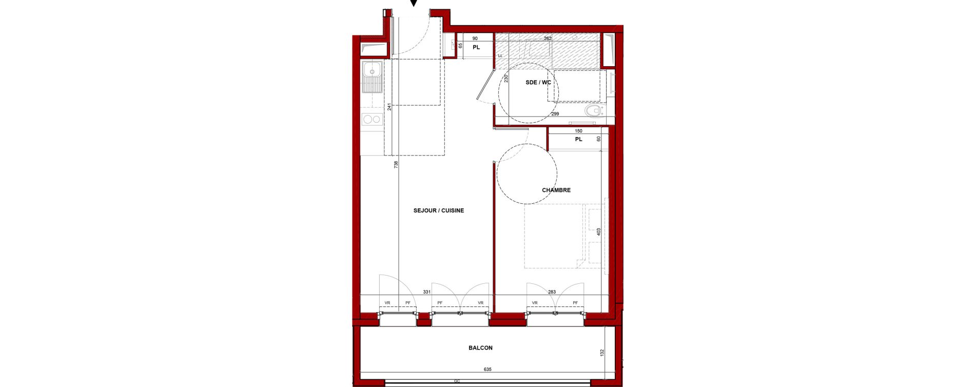 Appartement T2 meubl&eacute; de 42,53 m2 &agrave; Bouff&eacute;mont Centre