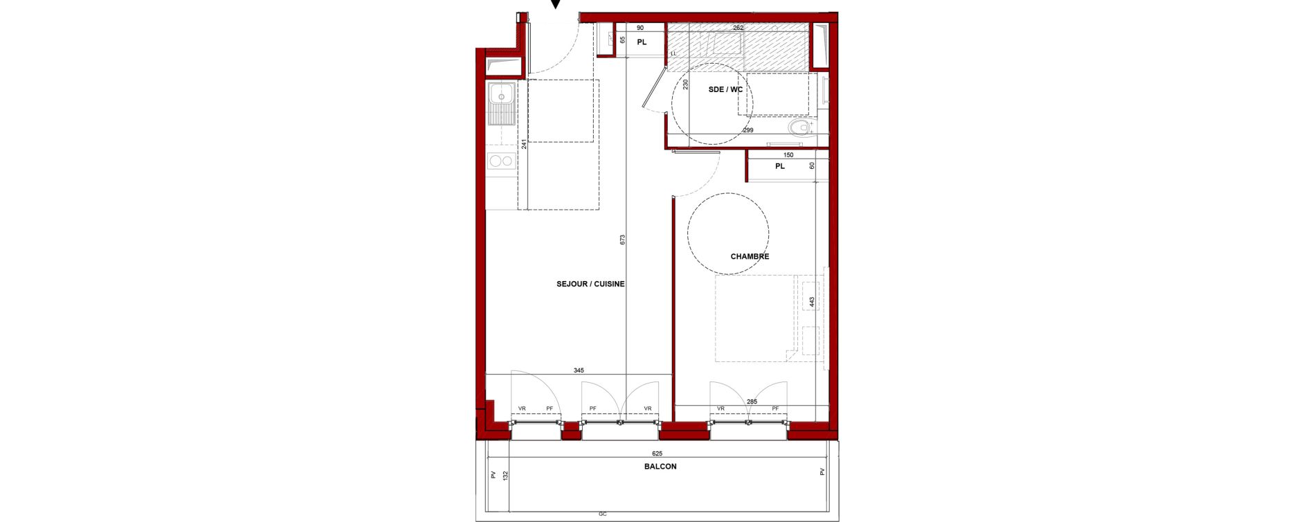 Appartement T2 meubl&eacute; de 44,91 m2 &agrave; Bouff&eacute;mont Centre