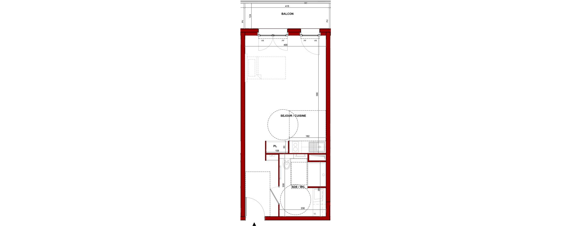 Appartement T1 meubl&eacute; de 34,70 m2 &agrave; Bouff&eacute;mont Centre