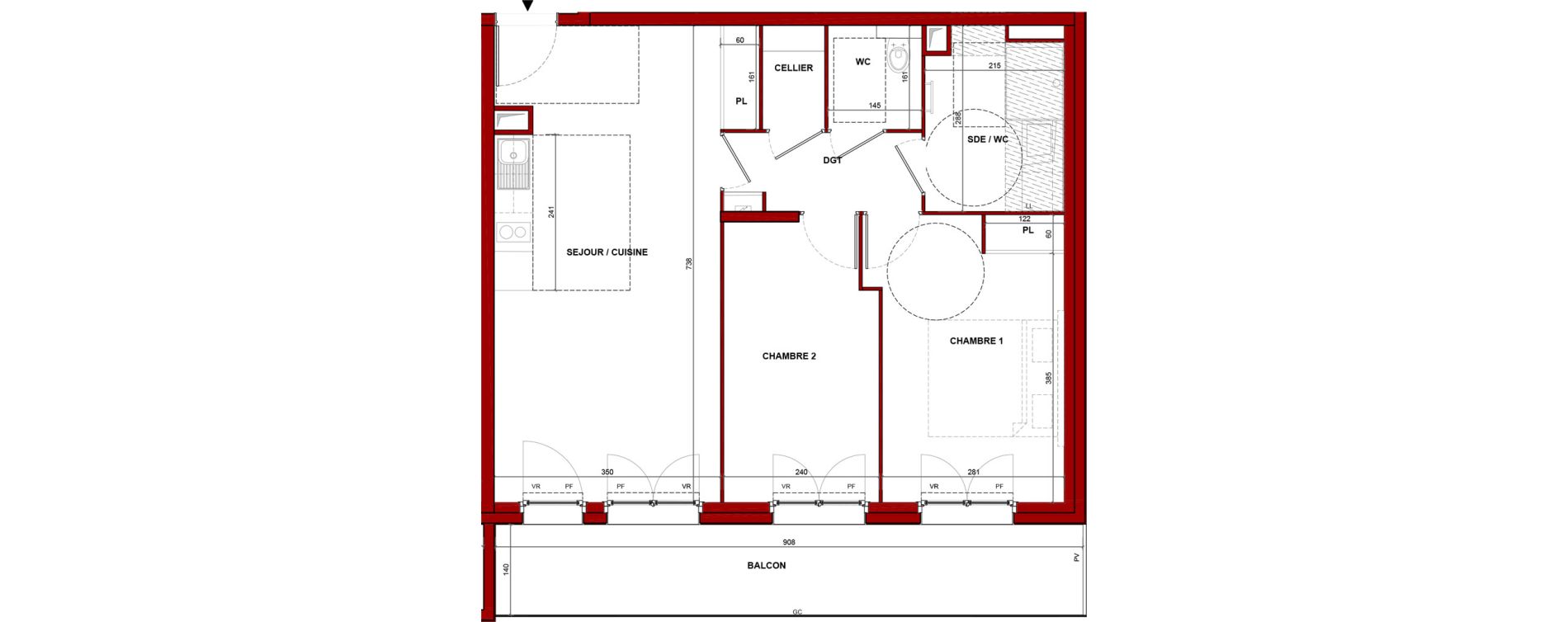 Appartement T3 meubl&eacute; de 62,62 m2 &agrave; Bouff&eacute;mont Centre