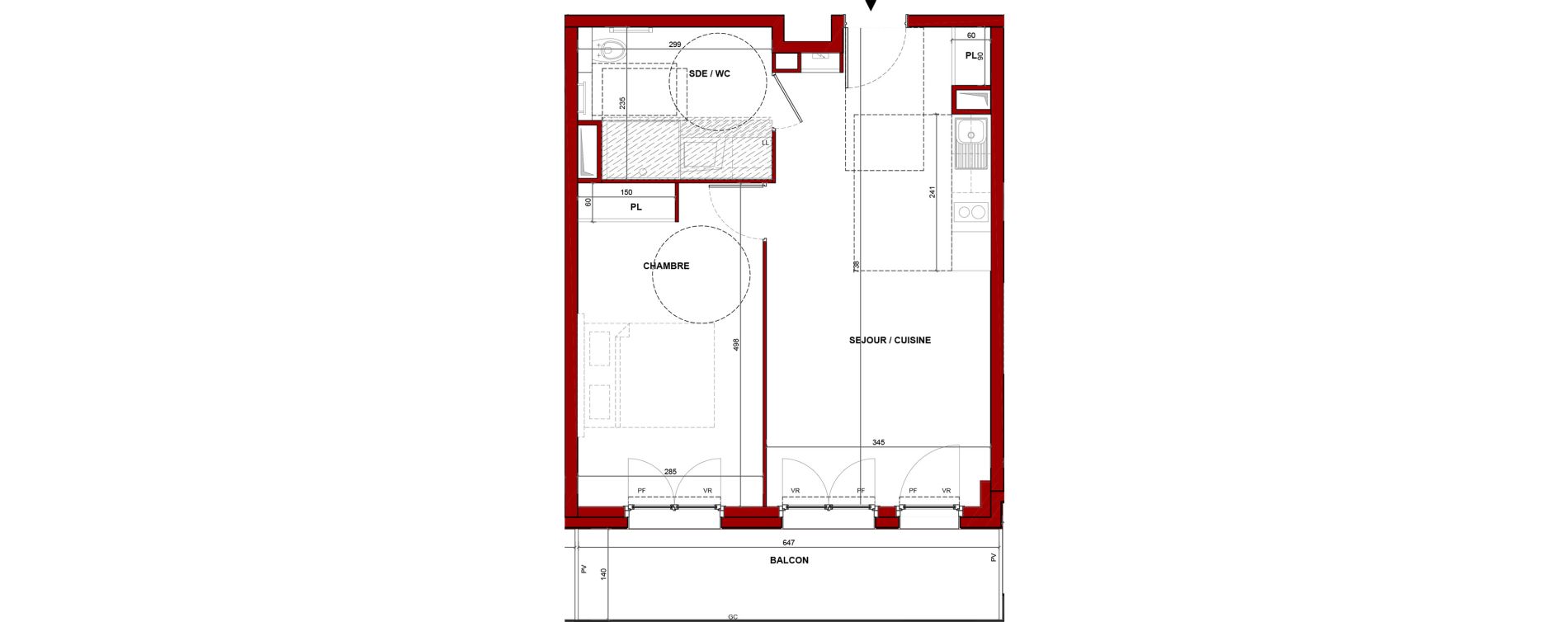 Appartement T2 meubl&eacute; de 44,92 m2 &agrave; Bouff&eacute;mont Centre