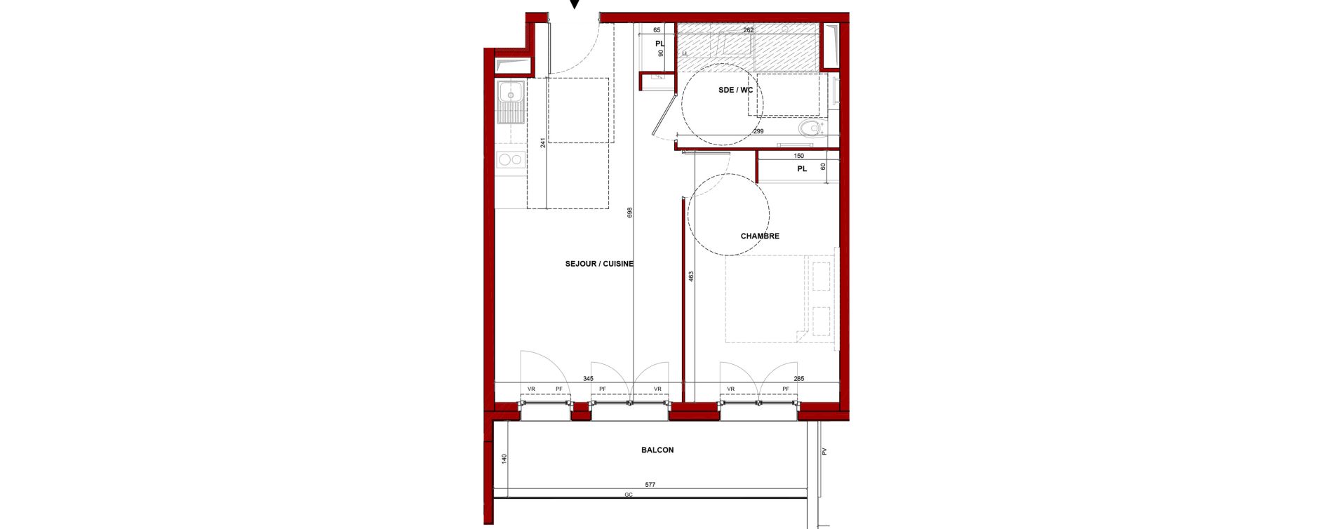 Appartement T2 meubl&eacute; de 42,49 m2 &agrave; Bouff&eacute;mont Centre