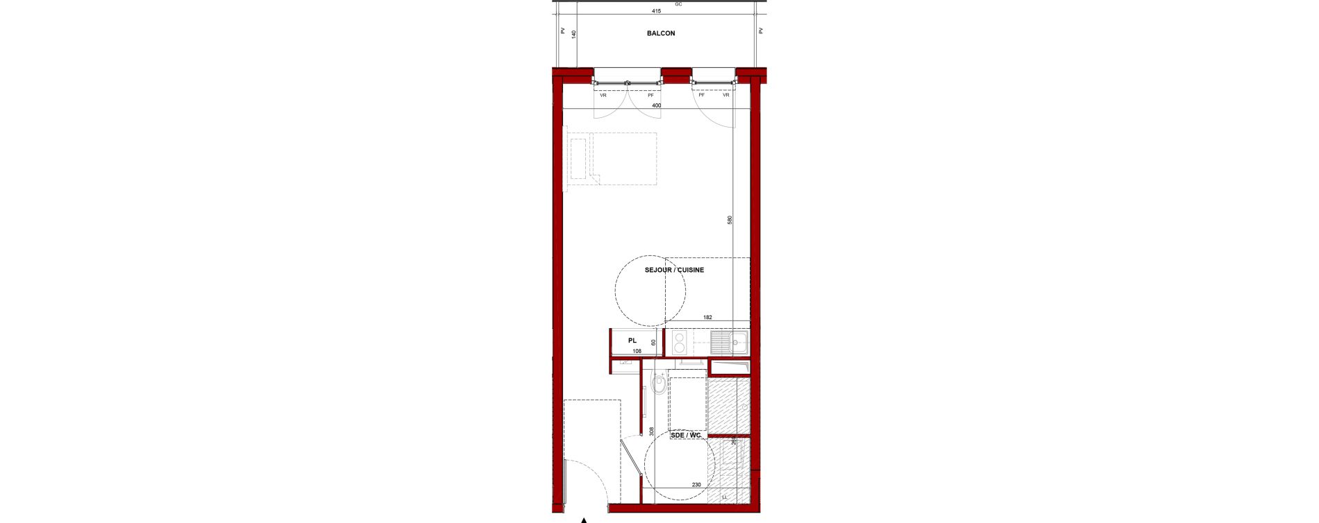 Appartement T1 meubl&eacute; de 34,70 m2 &agrave; Bouff&eacute;mont Centre