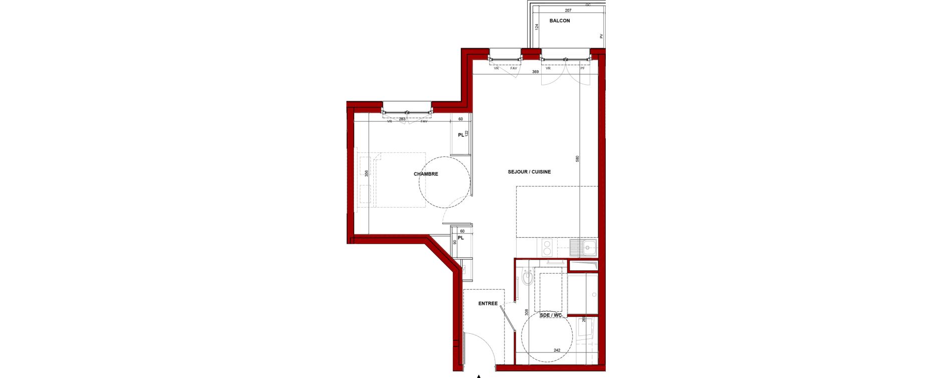 Appartement T2 meubl&eacute; de 45,52 m2 &agrave; Bouff&eacute;mont Centre