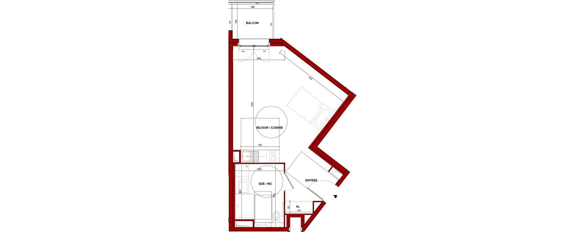 Appartement T1 meubl&eacute; de 34,03 m2 &agrave; Bouff&eacute;mont Centre