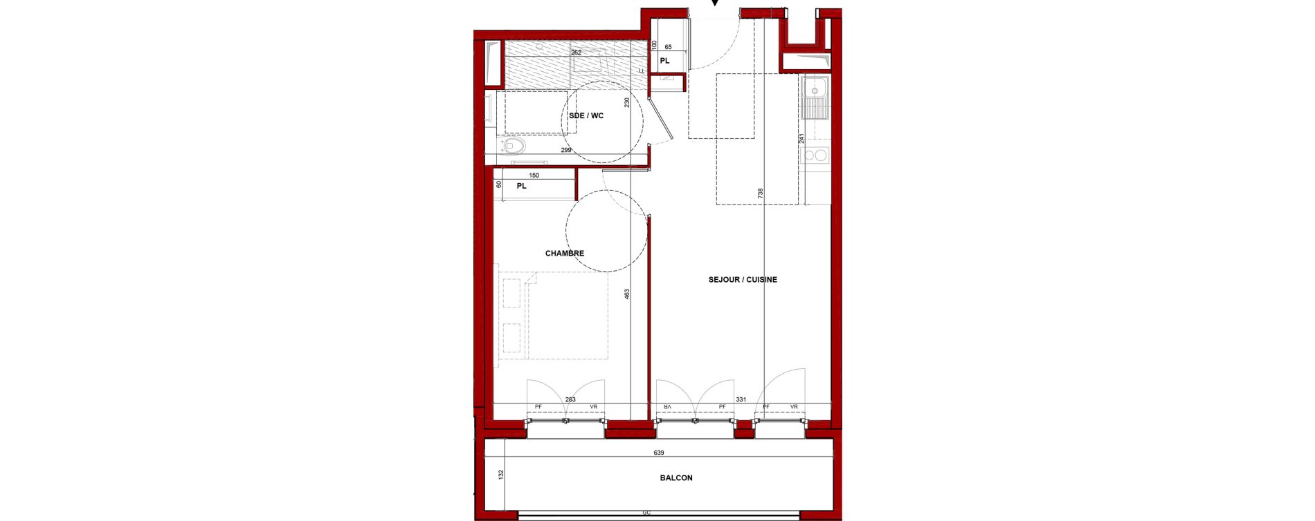 Appartement T2 meubl&eacute; de 42,84 m2 &agrave; Bouff&eacute;mont Centre
