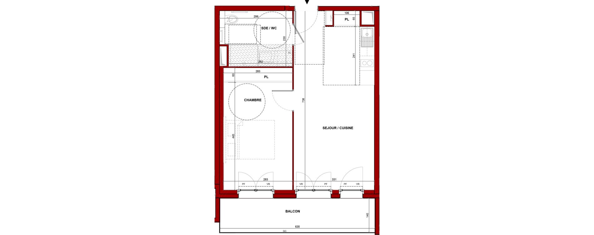 Appartement T2 meubl&eacute; de 44,58 m2 &agrave; Bouff&eacute;mont Centre