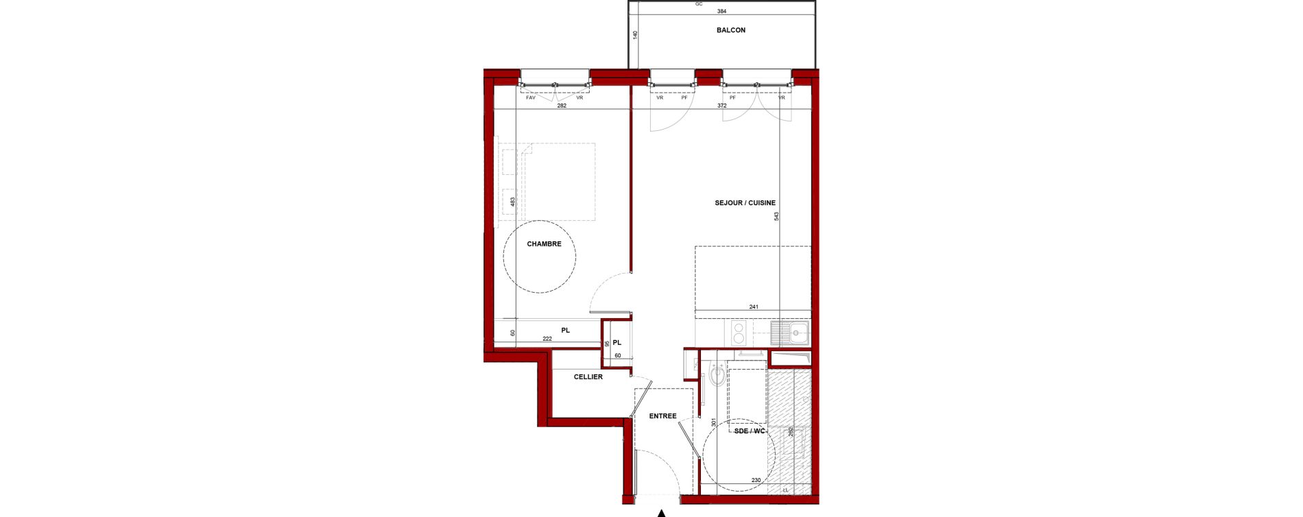 Appartement T2 meubl&eacute; de 48,28 m2 &agrave; Bouff&eacute;mont Centre