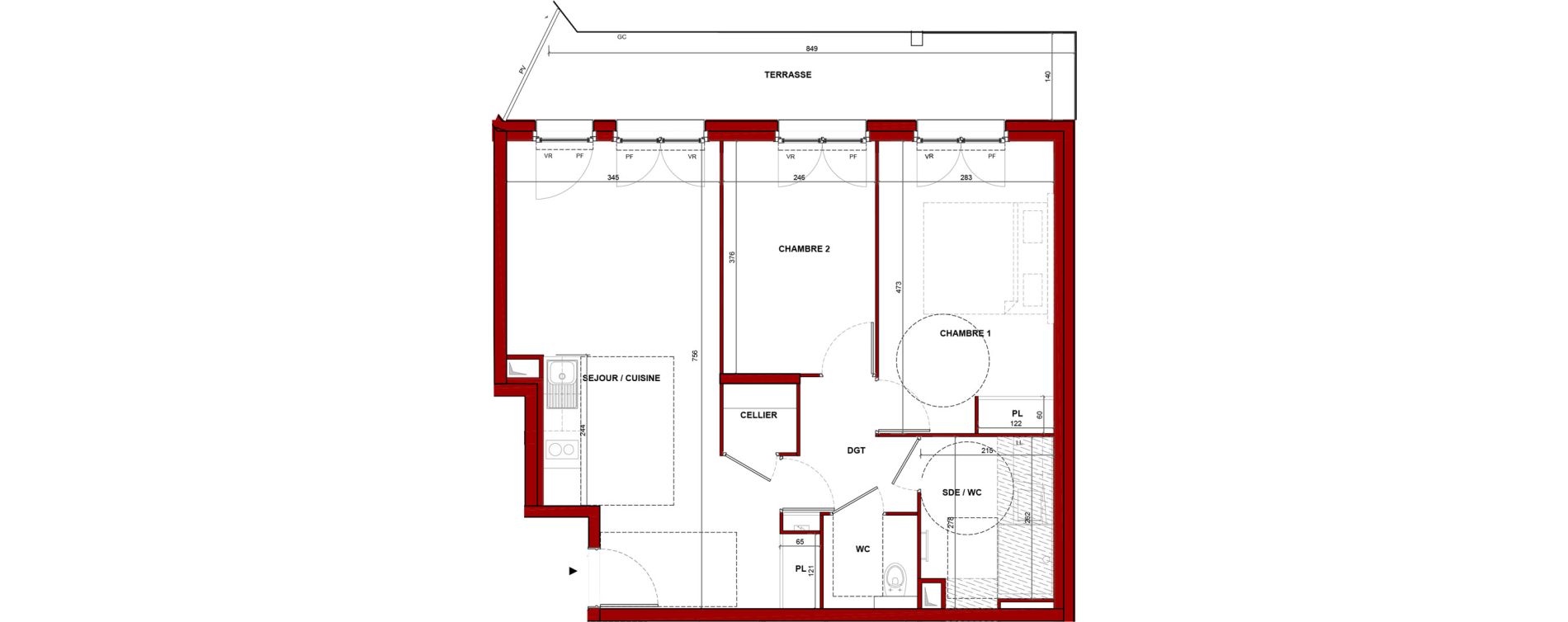 Appartement T3 meubl&eacute; de 60,86 m2 &agrave; Bouff&eacute;mont Centre
