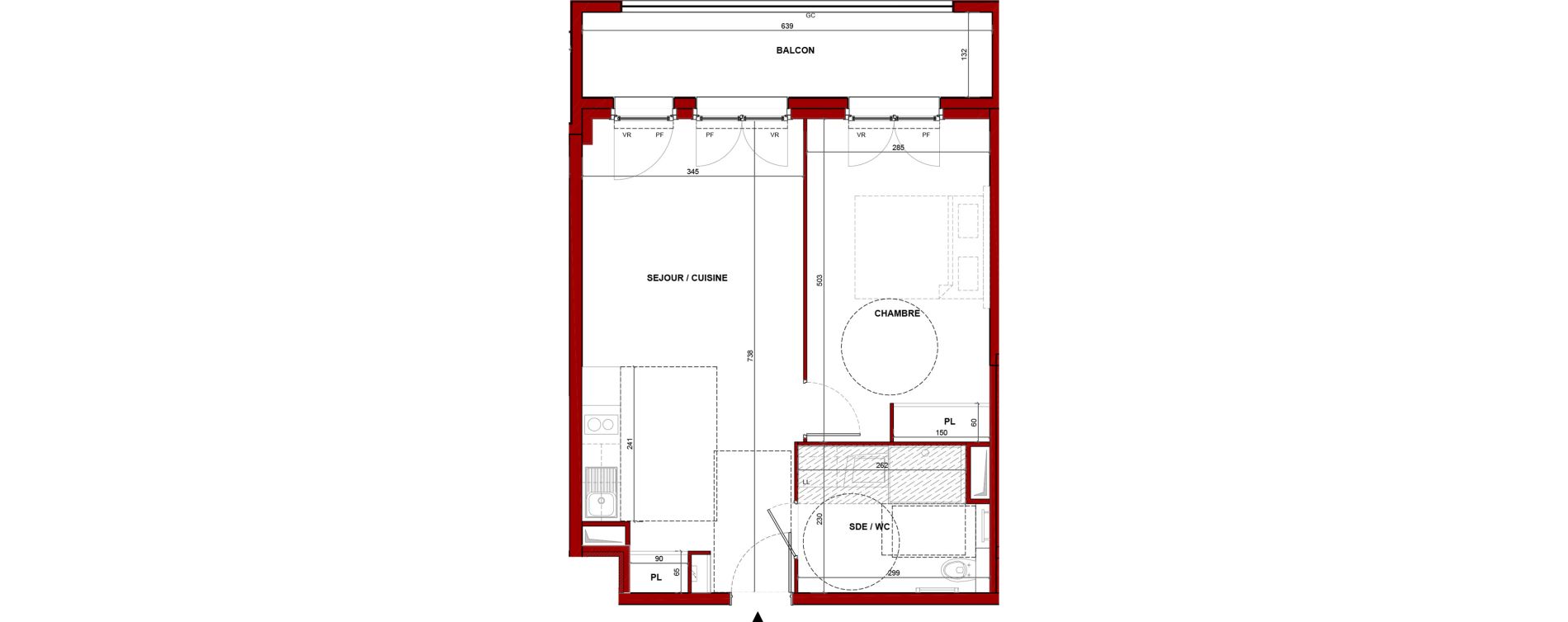 Appartement T2 meubl&eacute; de 44,86 m2 &agrave; Bouff&eacute;mont Centre