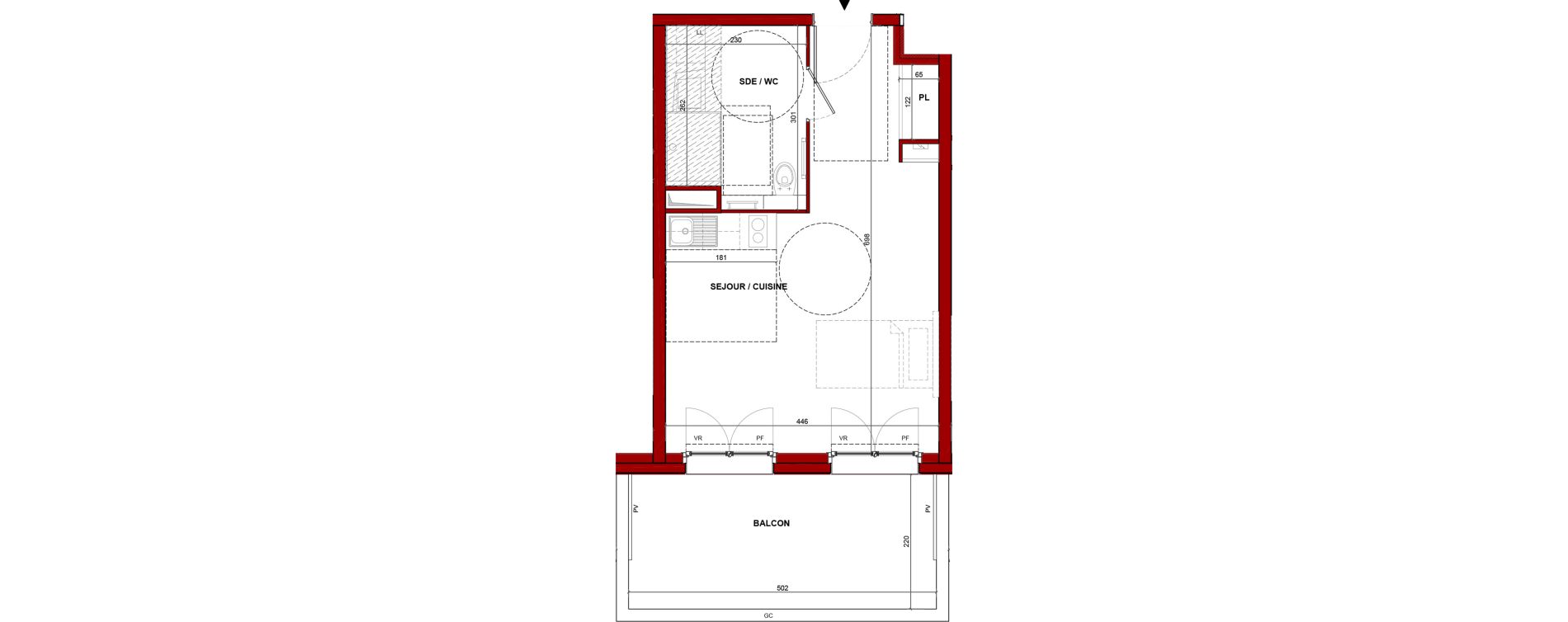 Appartement T1 meubl&eacute; de 29,80 m2 &agrave; Bouff&eacute;mont Centre