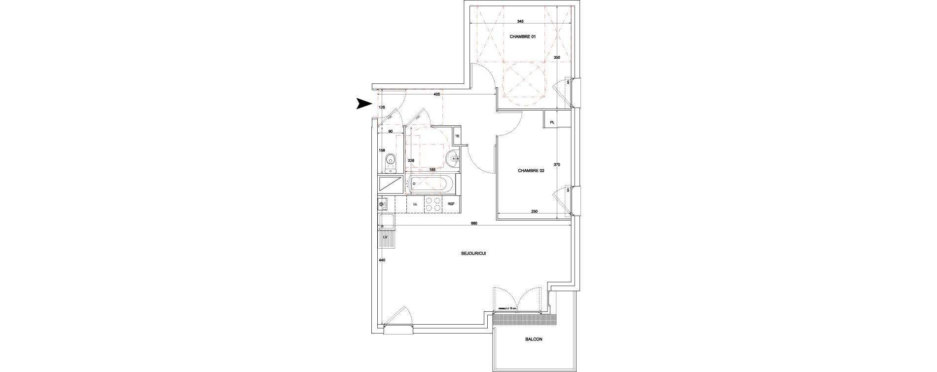 Appartement T3 de 58,56 m2 &agrave; Bouff&eacute;mont Centre