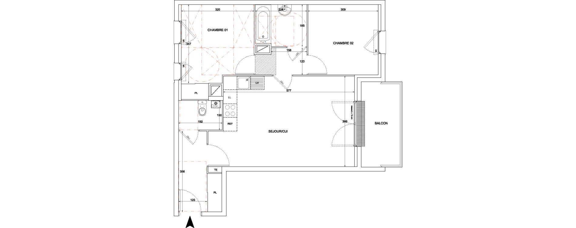 Appartement T3 de 59,73 m2 &agrave; Bouff&eacute;mont Centre