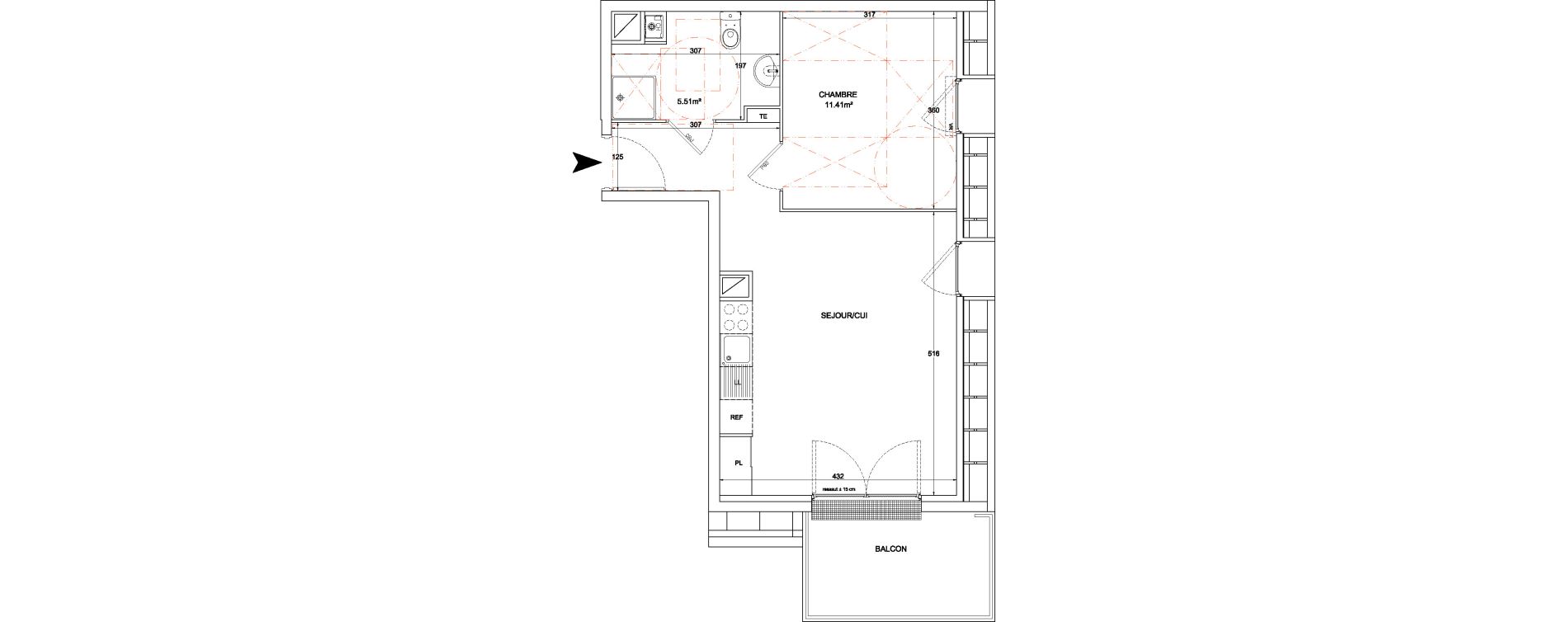 Appartement T2 de 43,12 m2 &agrave; Bouff&eacute;mont Centre