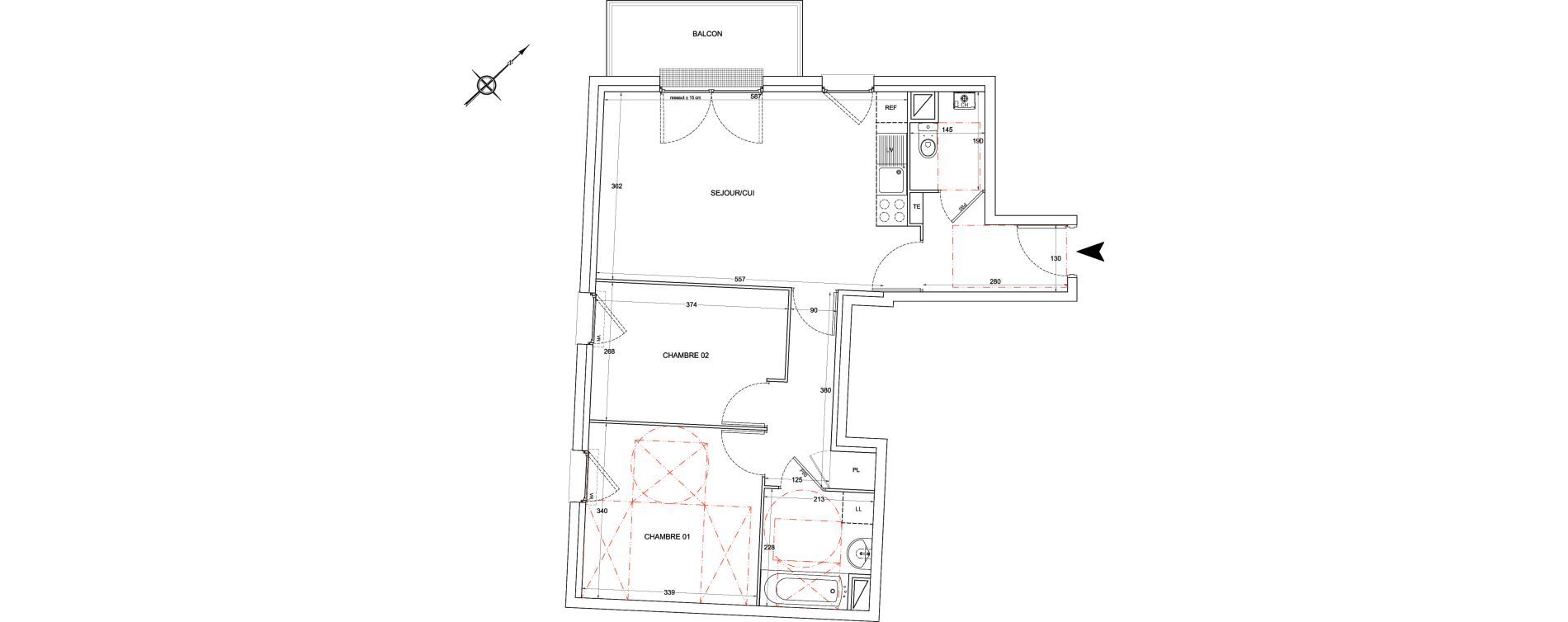 Appartement T3 de 60,01 m2 &agrave; Bouff&eacute;mont Centre