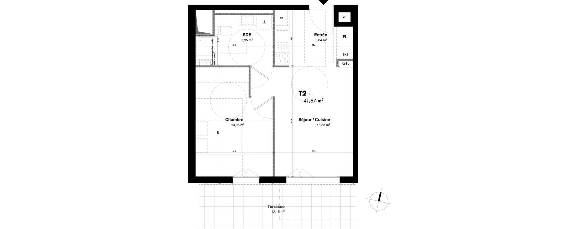 Appartement T2 de 41,67 m2 à Cergy Les doux épis