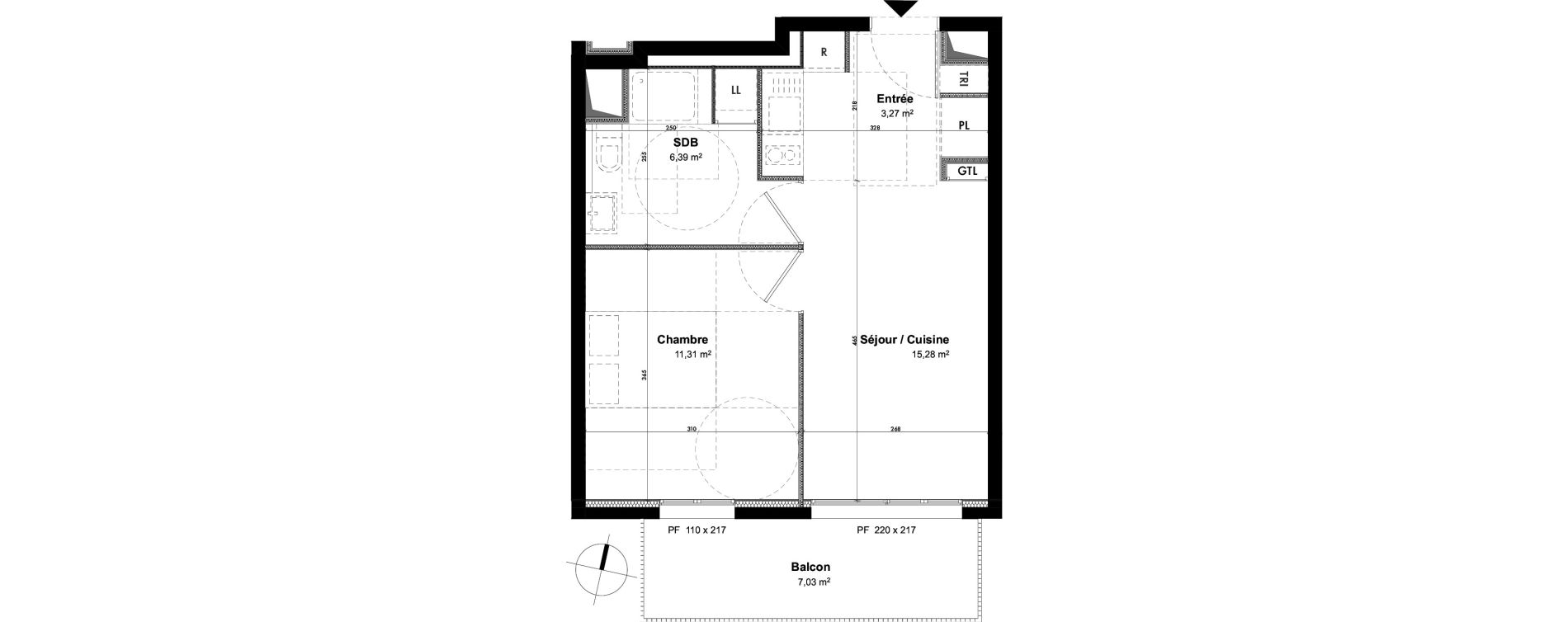 Appartement T2 de 36,32 m2 &agrave; Cergy Les doux &eacute;pis