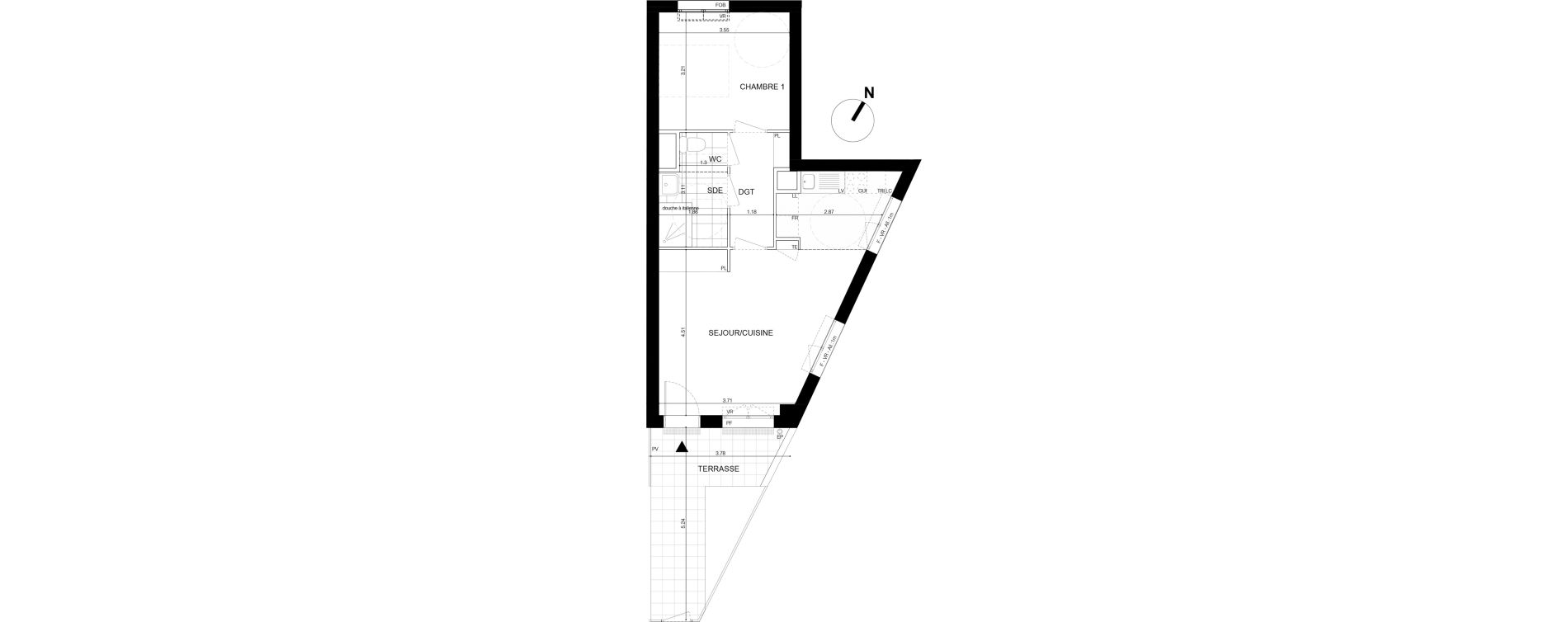 Appartement T2 de 47,10 m2 &agrave; Cergy Les doux &eacute;pis