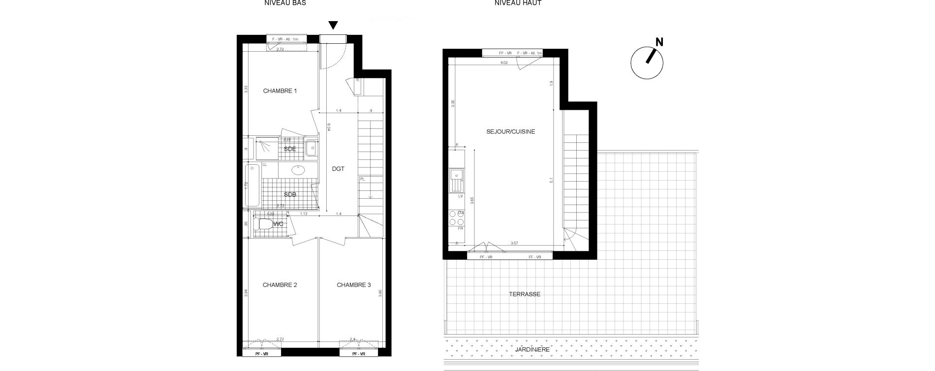 Duplex T4 de 78,80 m2 &agrave; Cergy Les doux &eacute;pis