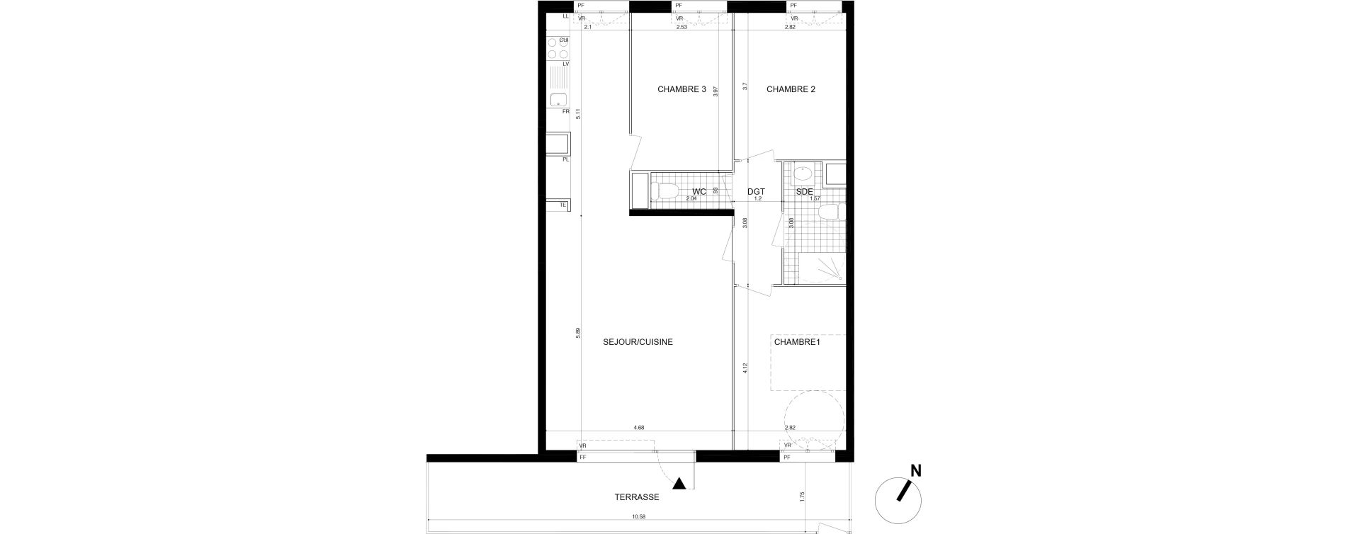 Appartement T4 de 79,80 m2 &agrave; Cergy Les doux &eacute;pis