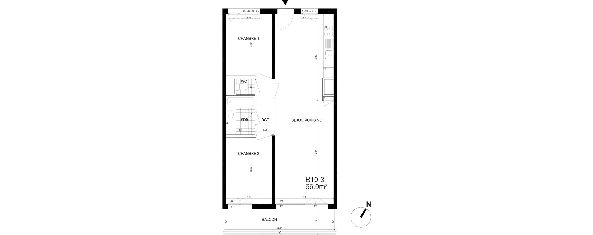 Appartement T3 de 65,80 m2 &agrave; Cergy Les doux &eacute;pis