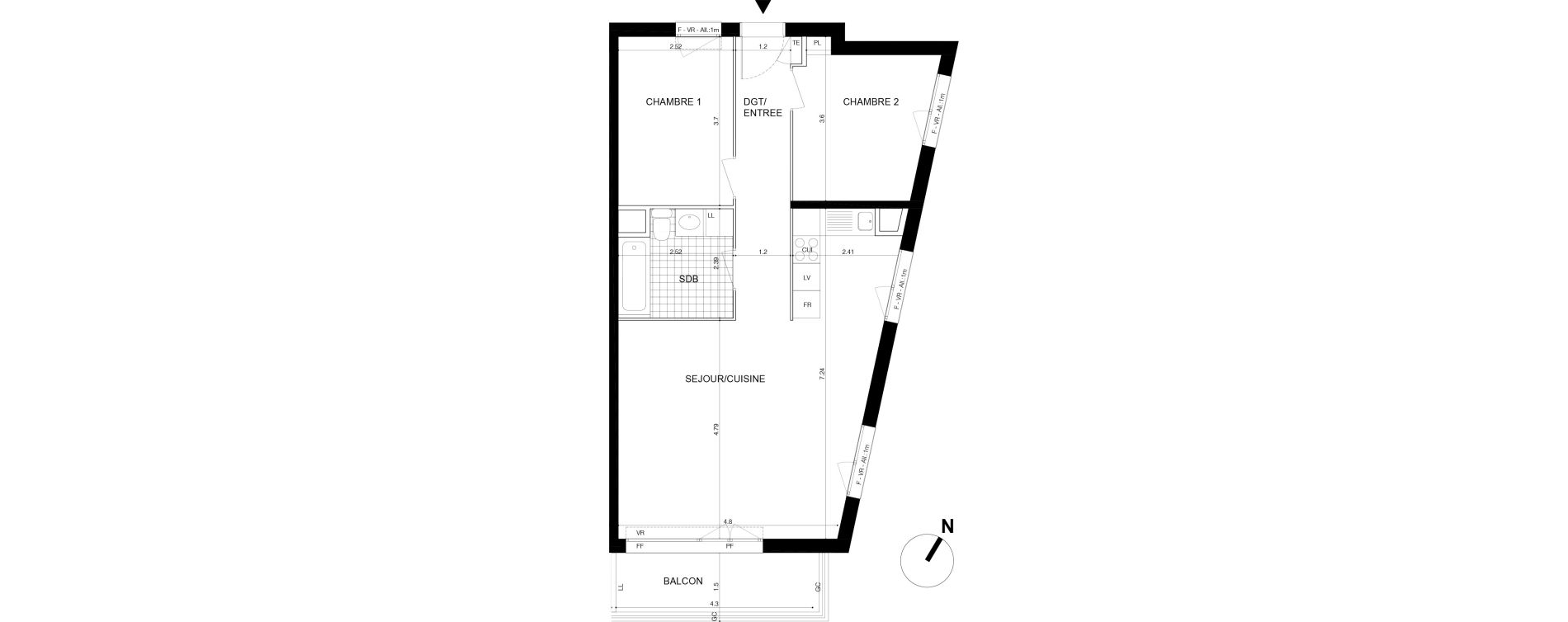 Appartement T3 de 62,60 m2 &agrave; Cergy Les doux &eacute;pis