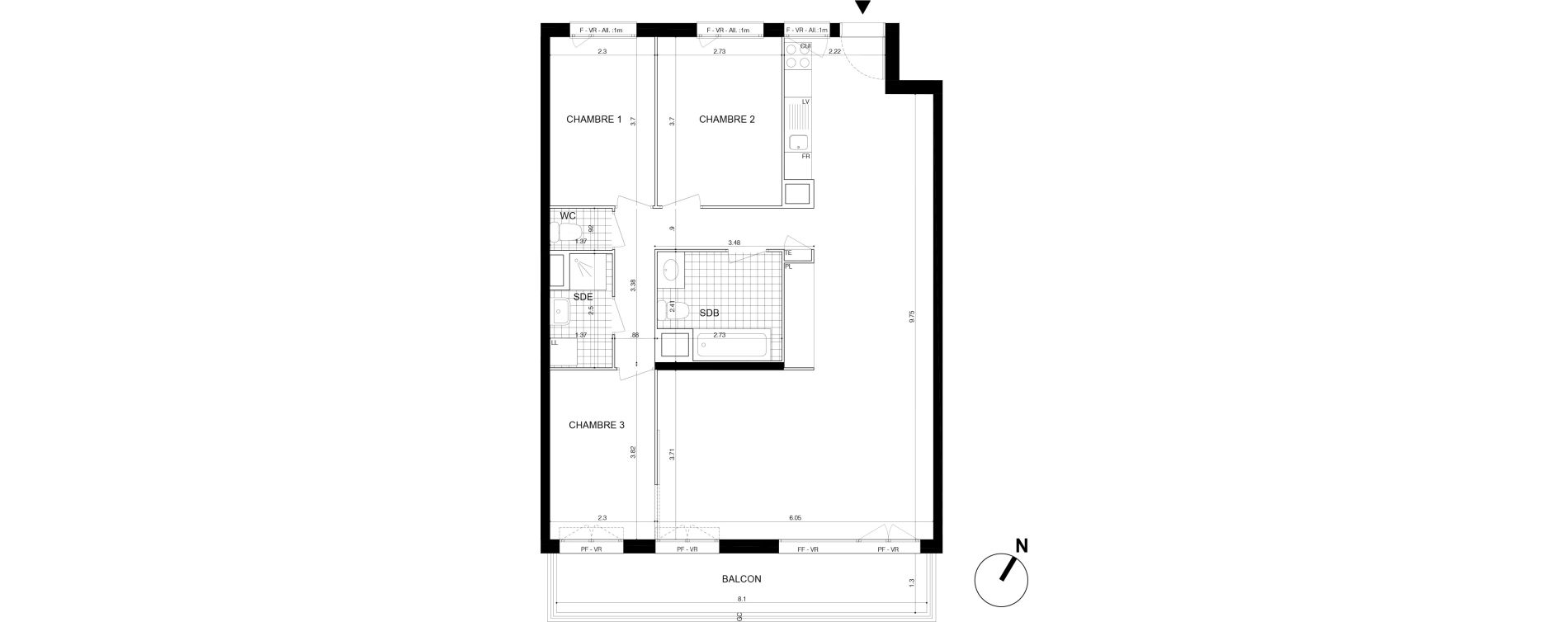 Appartement T4 de 87,40 m2 &agrave; Cergy Les doux &eacute;pis