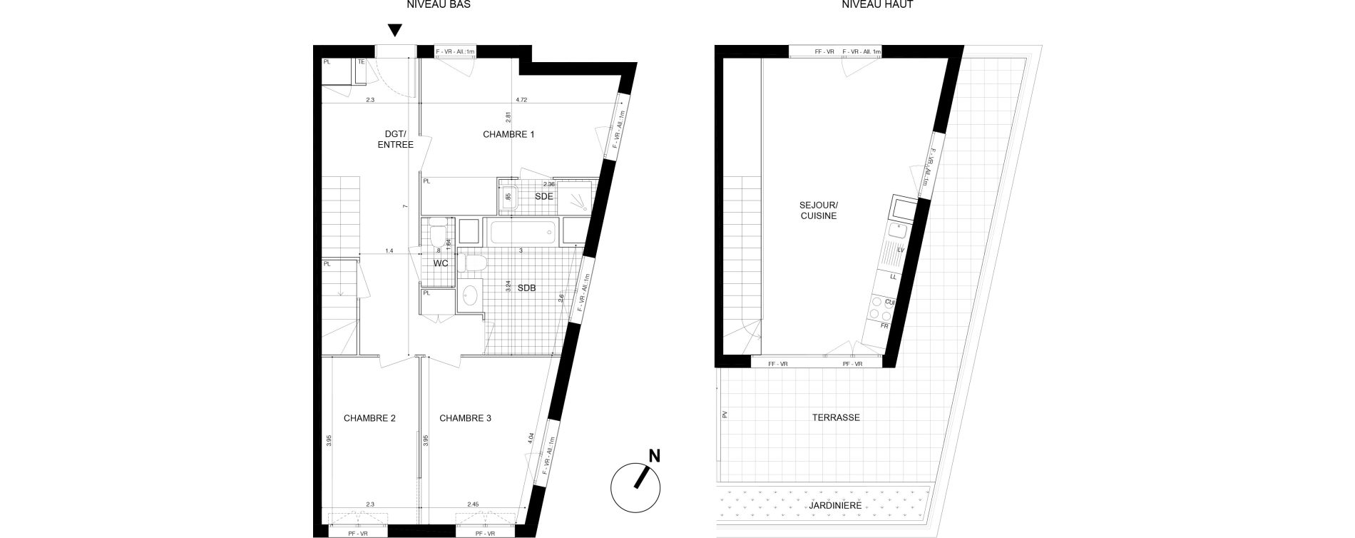 Duplex T4 de 84,80 m2 &agrave; Cergy Les doux &eacute;pis