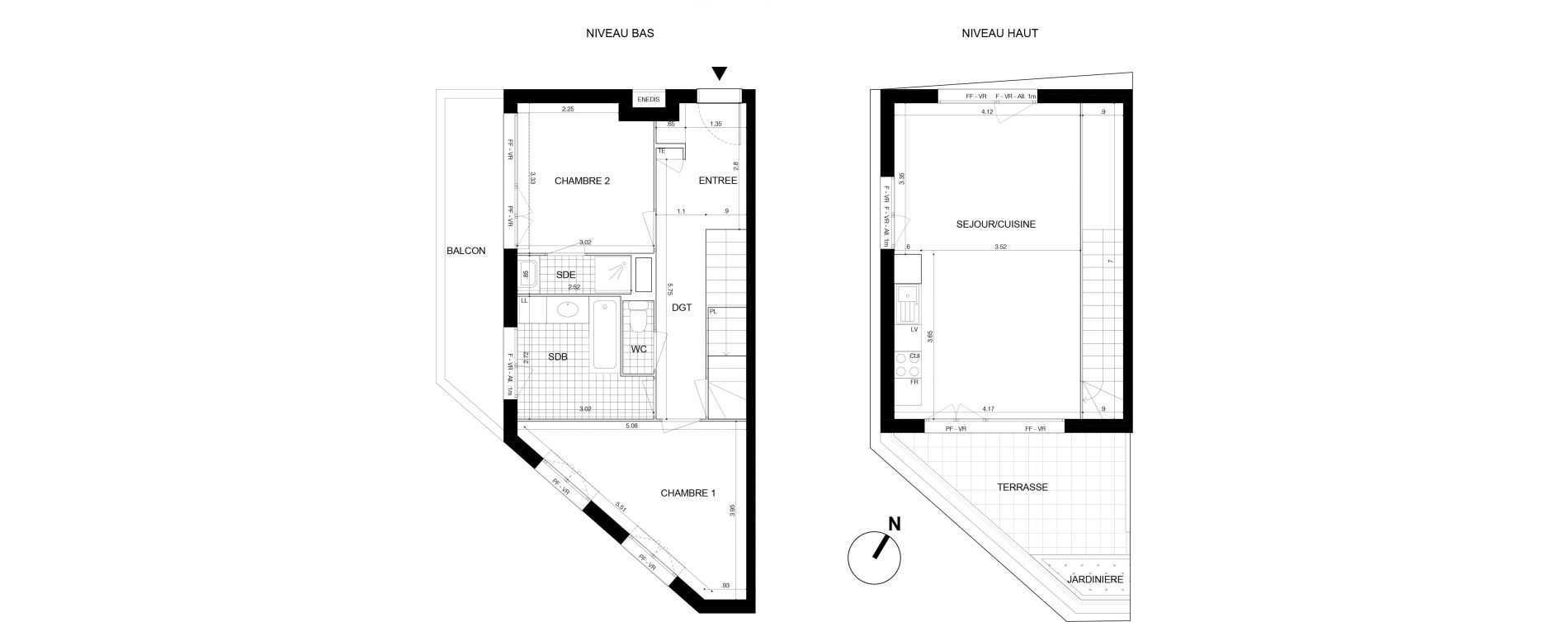 Duplex T3 de 71,90 m2 &agrave; Cergy Les doux &eacute;pis