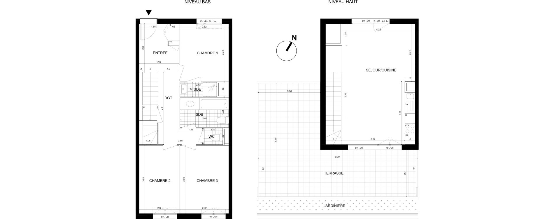 Duplex T4 de 80,60 m2 &agrave; Cergy Les doux &eacute;pis
