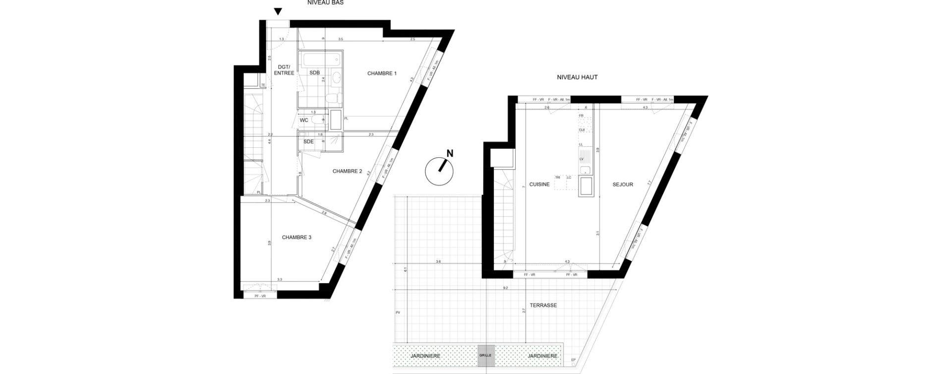 Duplex T4 de 98,40 m2 &agrave; Cergy Les doux &eacute;pis