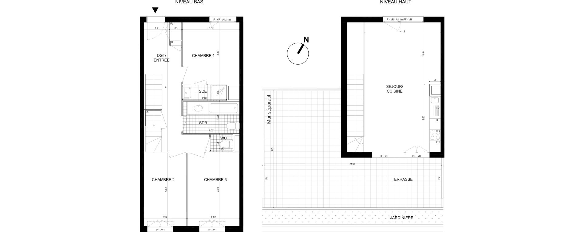 Duplex T4 de 80,00 m2 &agrave; Cergy Les doux &eacute;pis