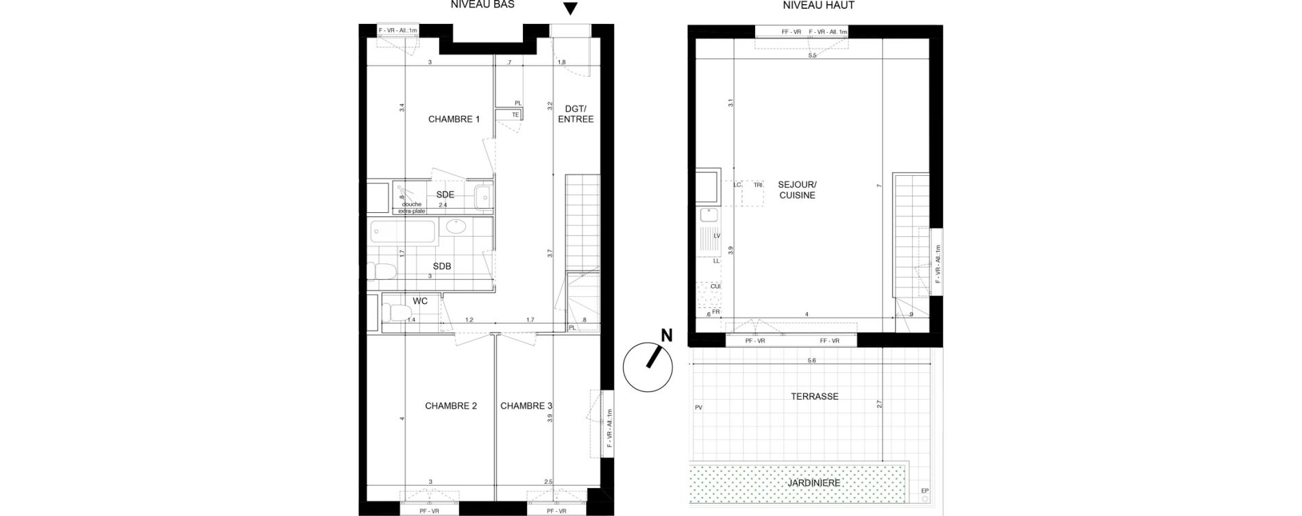 Duplex T4 de 89,50 m2 &agrave; Cergy Les doux &eacute;pis