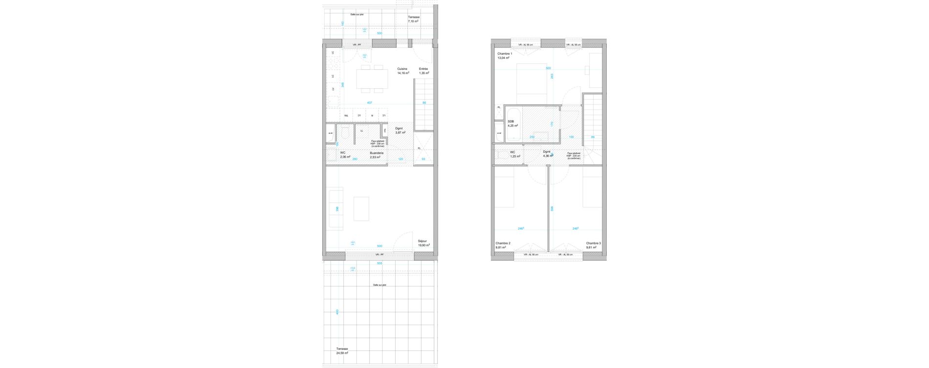 Maison T4 de 86,40 m2 &agrave; Cergy Les doux &eacute;pis