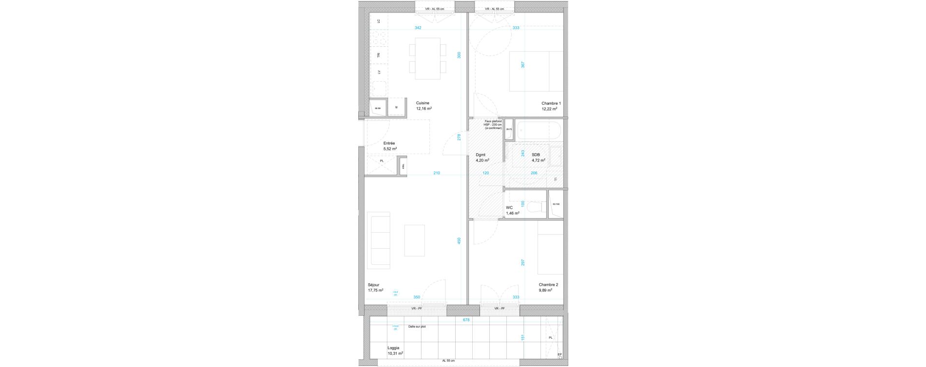 Appartement T3 de 68,00 m2 &agrave; Cergy Les doux &eacute;pis