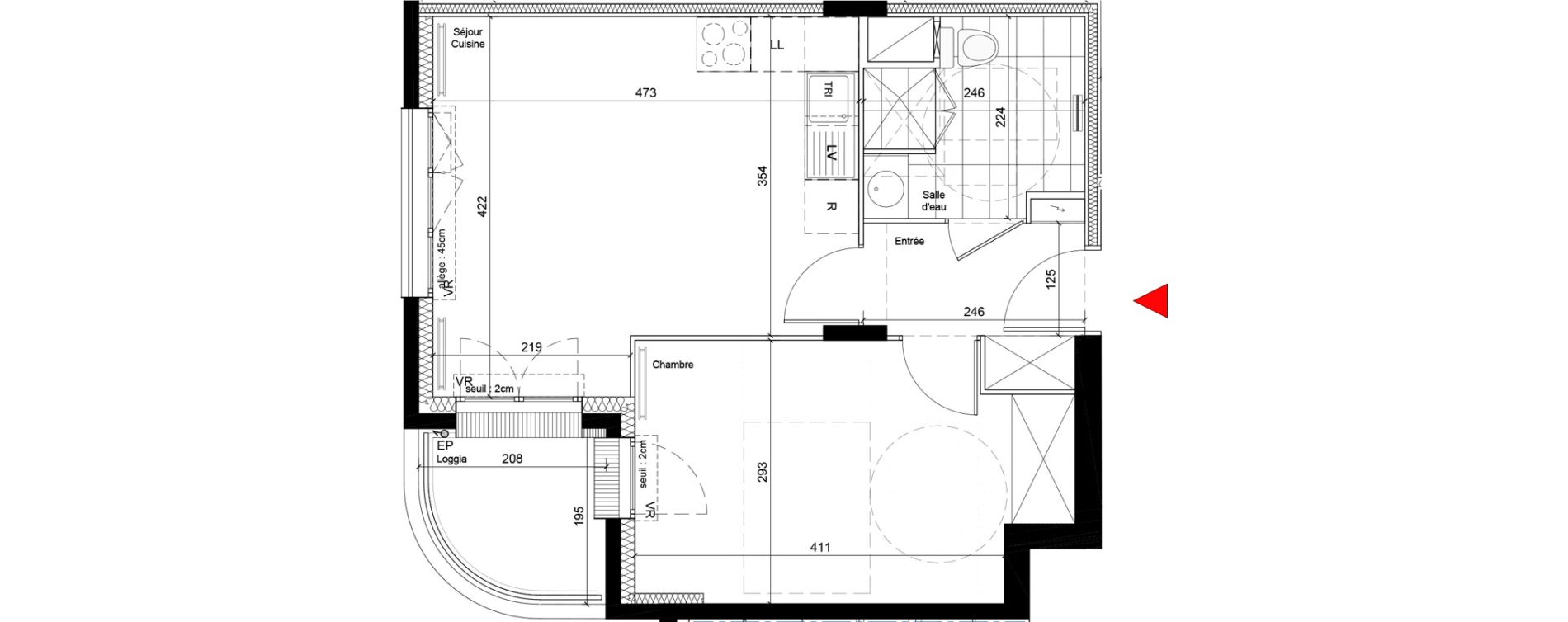 Appartement T2 de 39,50 m2 &agrave; Cergy Horloge