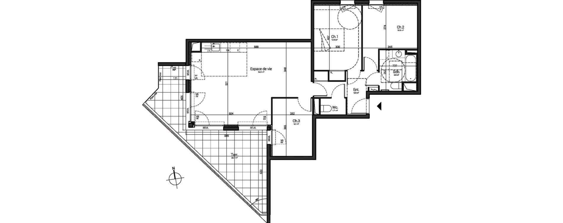 Appartement T4 de 81,40 m2 &agrave; Cergy Horloge