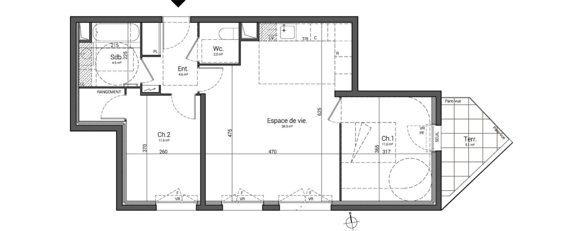 Appartement T3 de 62,60 m2 &agrave; Cergy Horloge