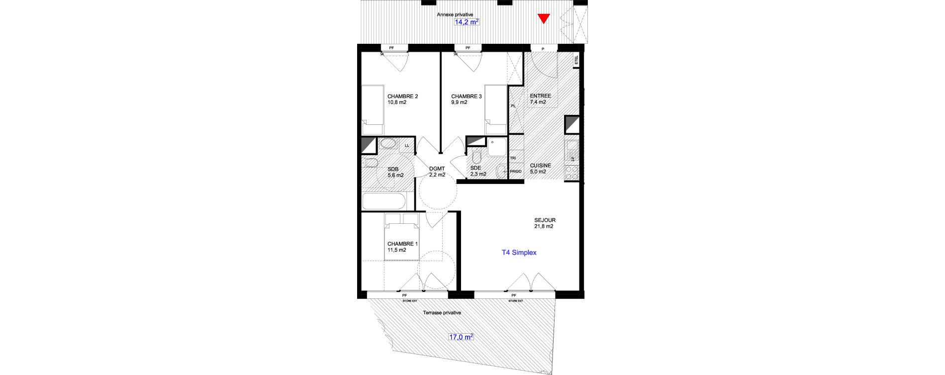 Appartement T4 de 76,50 m2 &agrave; Cergy Les doux &eacute;pis