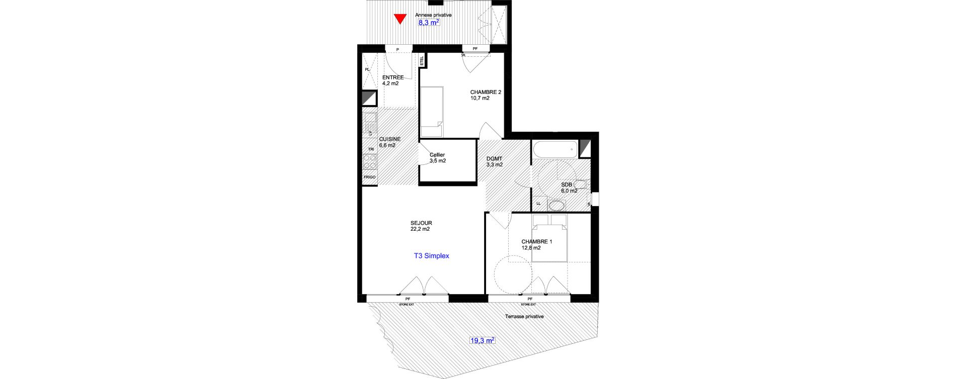 Appartement T3 de 69,30 m2 &agrave; Cergy Les doux &eacute;pis