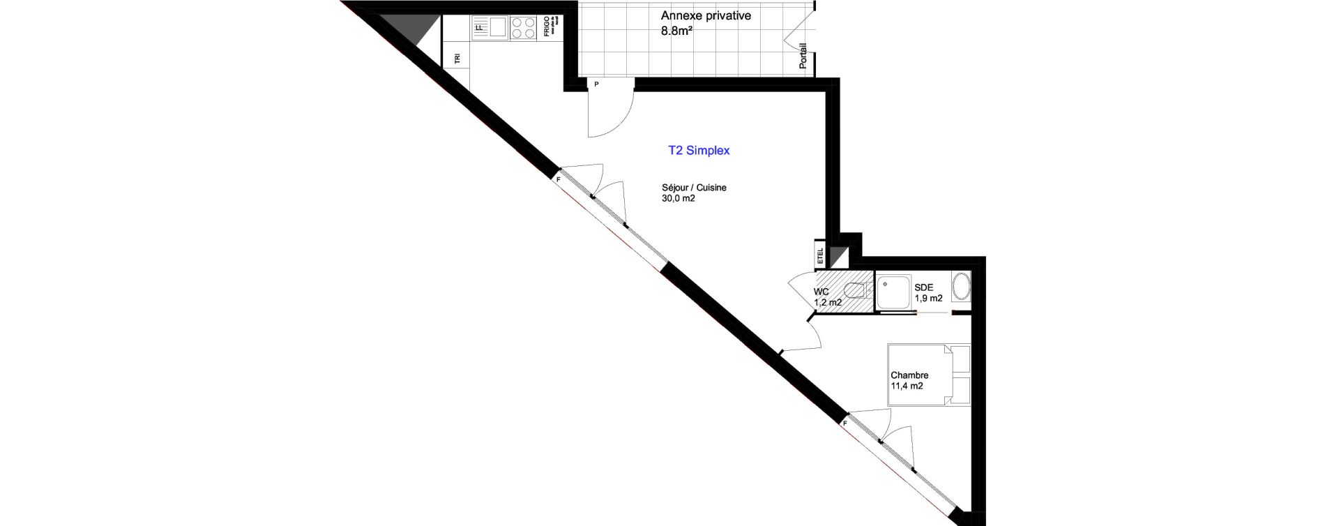 Appartement T2 de 44,50 m2 &agrave; Cergy Les doux &eacute;pis