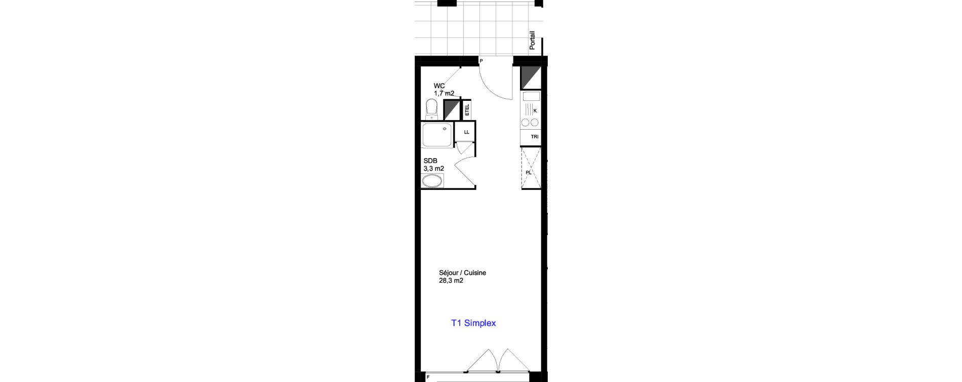 Appartement T1 de 33,30 m2 &agrave; Cergy Les doux &eacute;pis