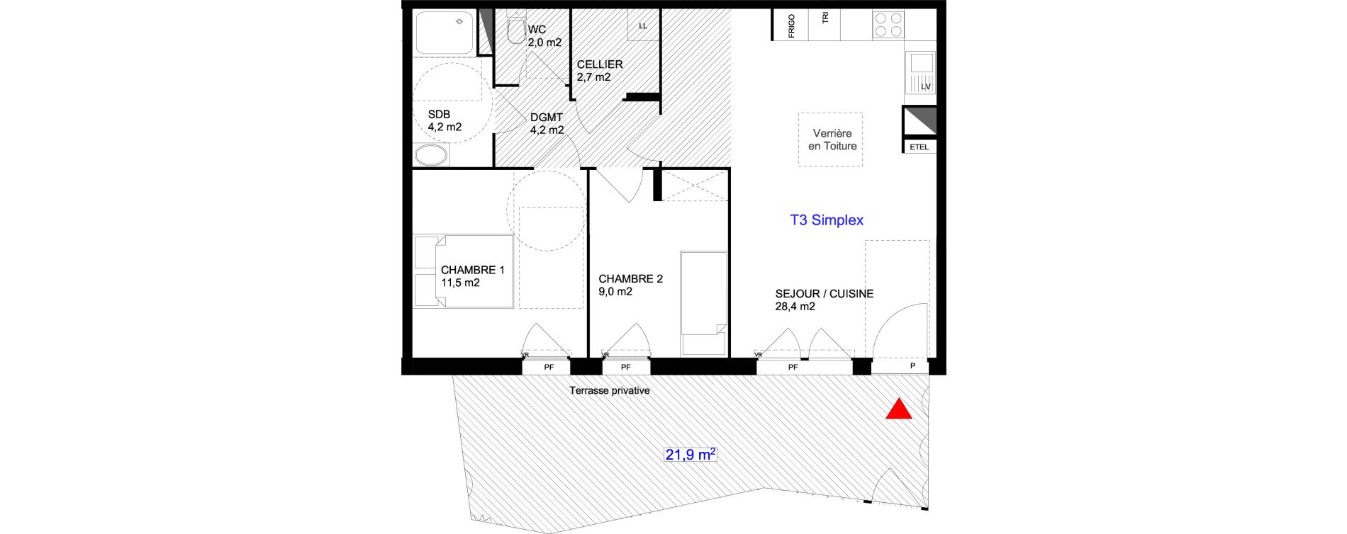 Appartement T3 de 62,00 m2 &agrave; Cergy Les doux &eacute;pis