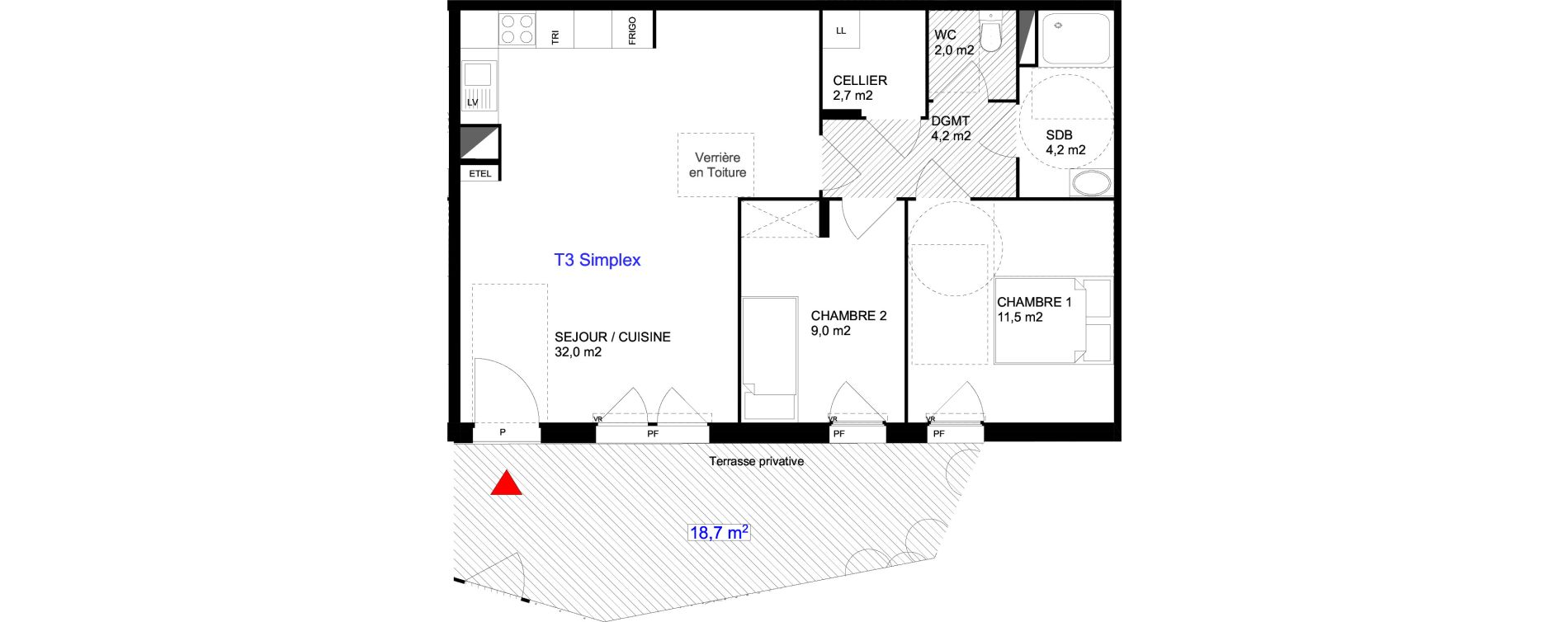 Appartement T3 de 65,60 m2 &agrave; Cergy Les doux &eacute;pis