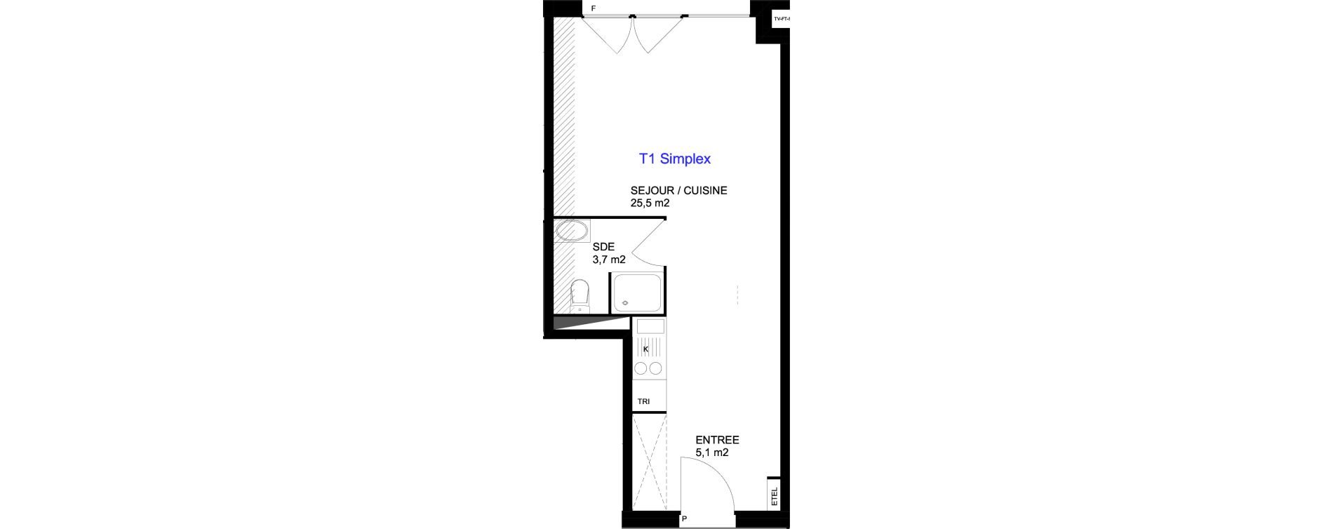 Appartement T1 de 34,30 m2 &agrave; Cergy Les doux &eacute;pis