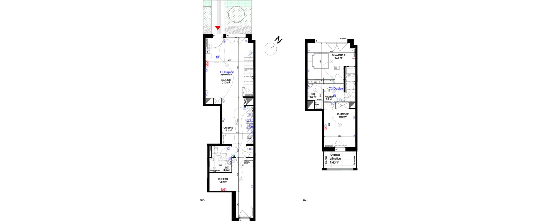 Duplex T3 de 82,00 m2 &agrave; Cergy Les doux &eacute;pis