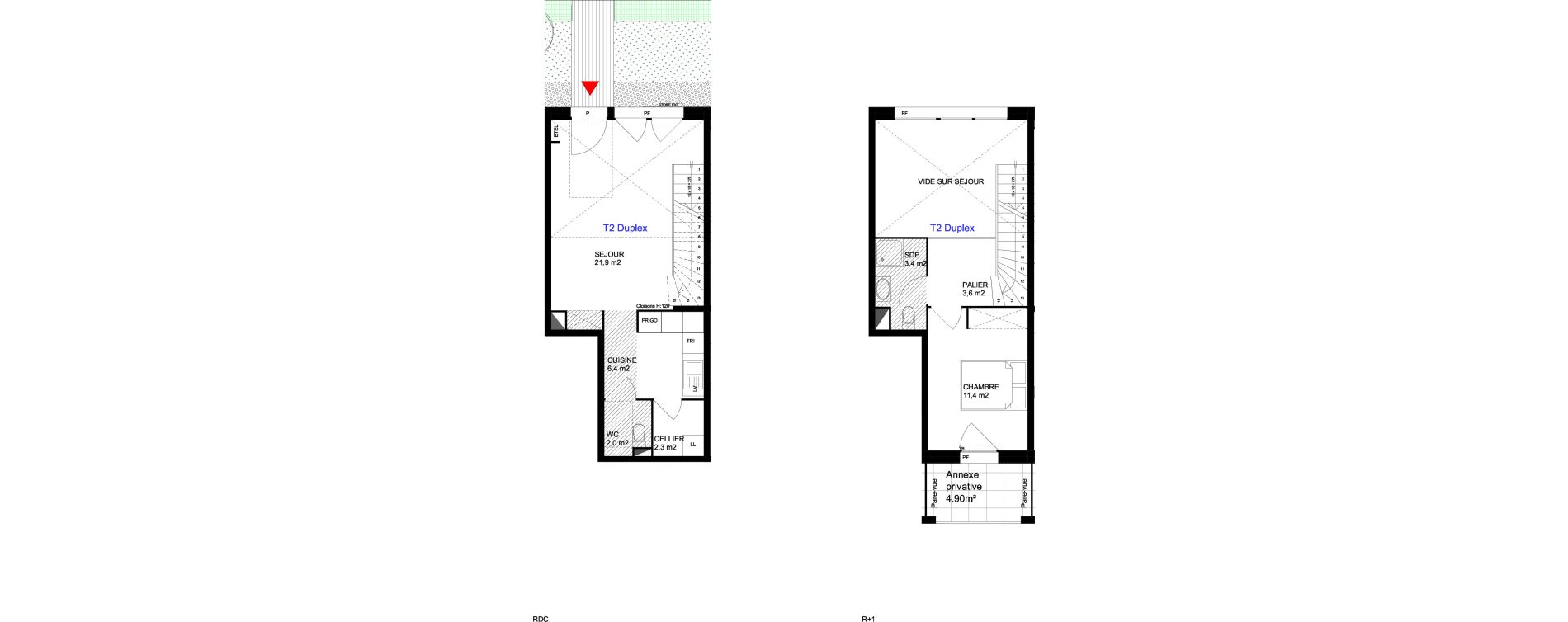 Duplex T2 de 51,00 m2 &agrave; Cergy Les doux &eacute;pis