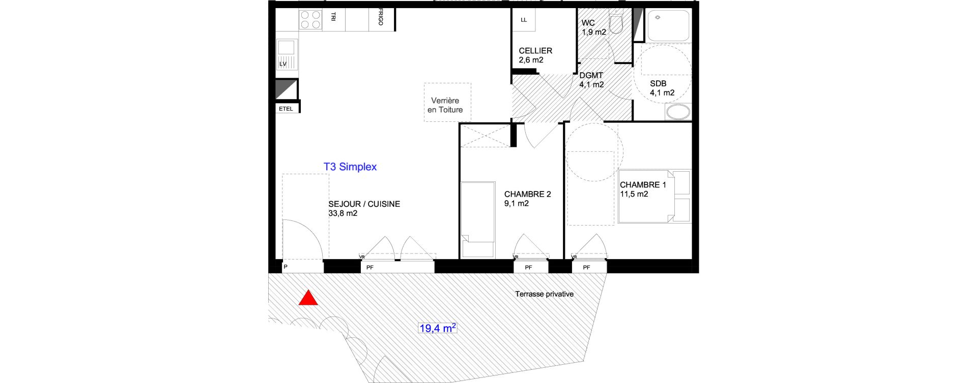 Appartement T3 de 67,10 m2 &agrave; Cergy Les doux &eacute;pis
