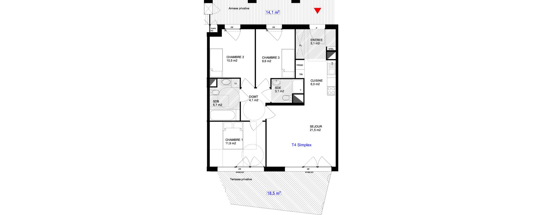 Appartement T4 de 77,50 m2 &agrave; Cergy Les doux &eacute;pis